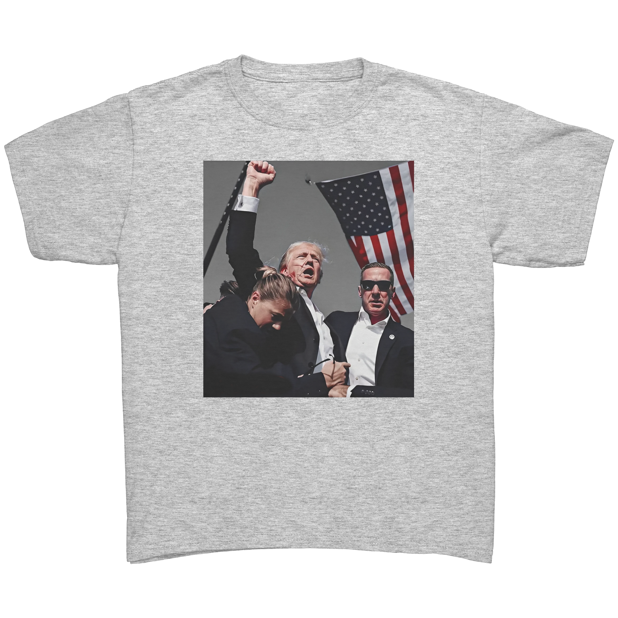 Trump Shot Commemorative Apparel graphic tee featuring a powerful image of patriotism.
