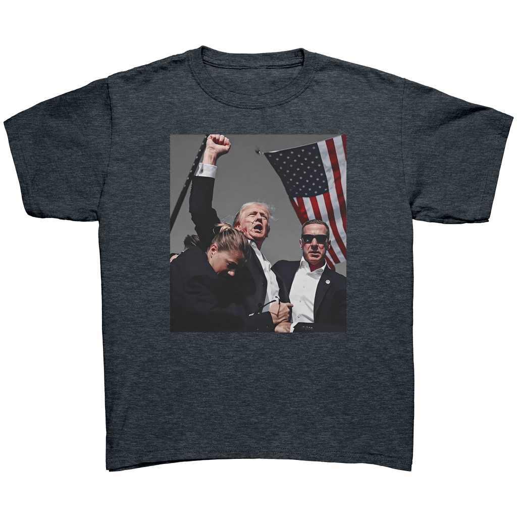 Trump Shot Commemorative Apparel graphic tee featuring patriotic imagery and strong expression of convictions.