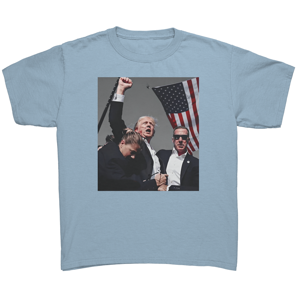 Trump Shot Commemorative Apparel graphic tee featuring patriotic imagery and bold designs.