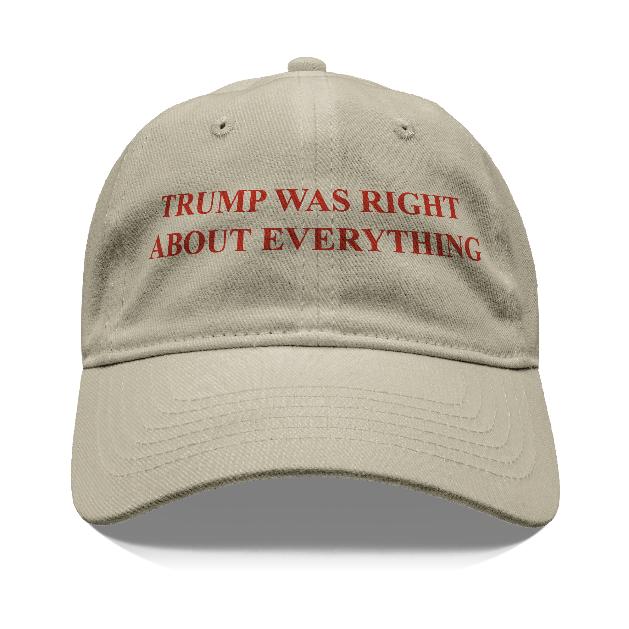 Trump Right Everything Red Ink graphic cap with the phrase Trump Was Right About Everything in bold red letters.