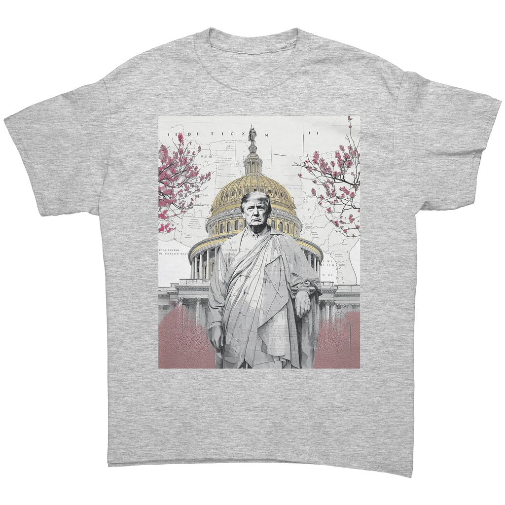Trump Wearing Roman Toga Design graphic tee featuring a figure in front of the Capitol building.