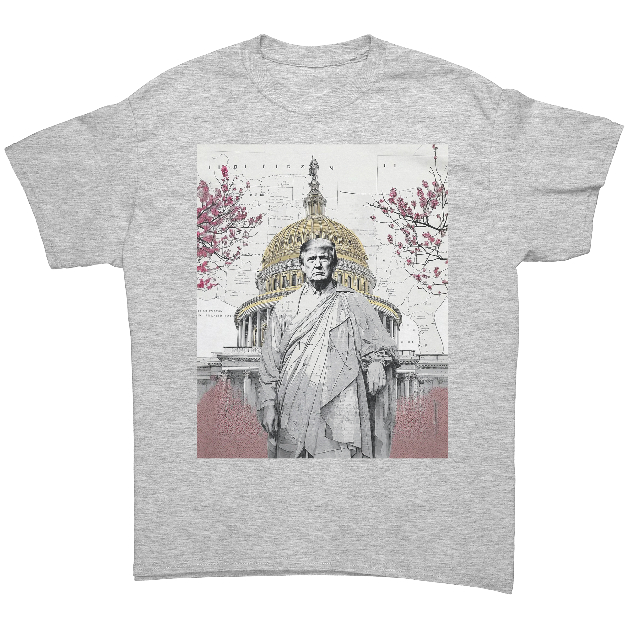 Trump Wearing Roman Toga Design graphic tee featuring a figure in front of the Capitol building.