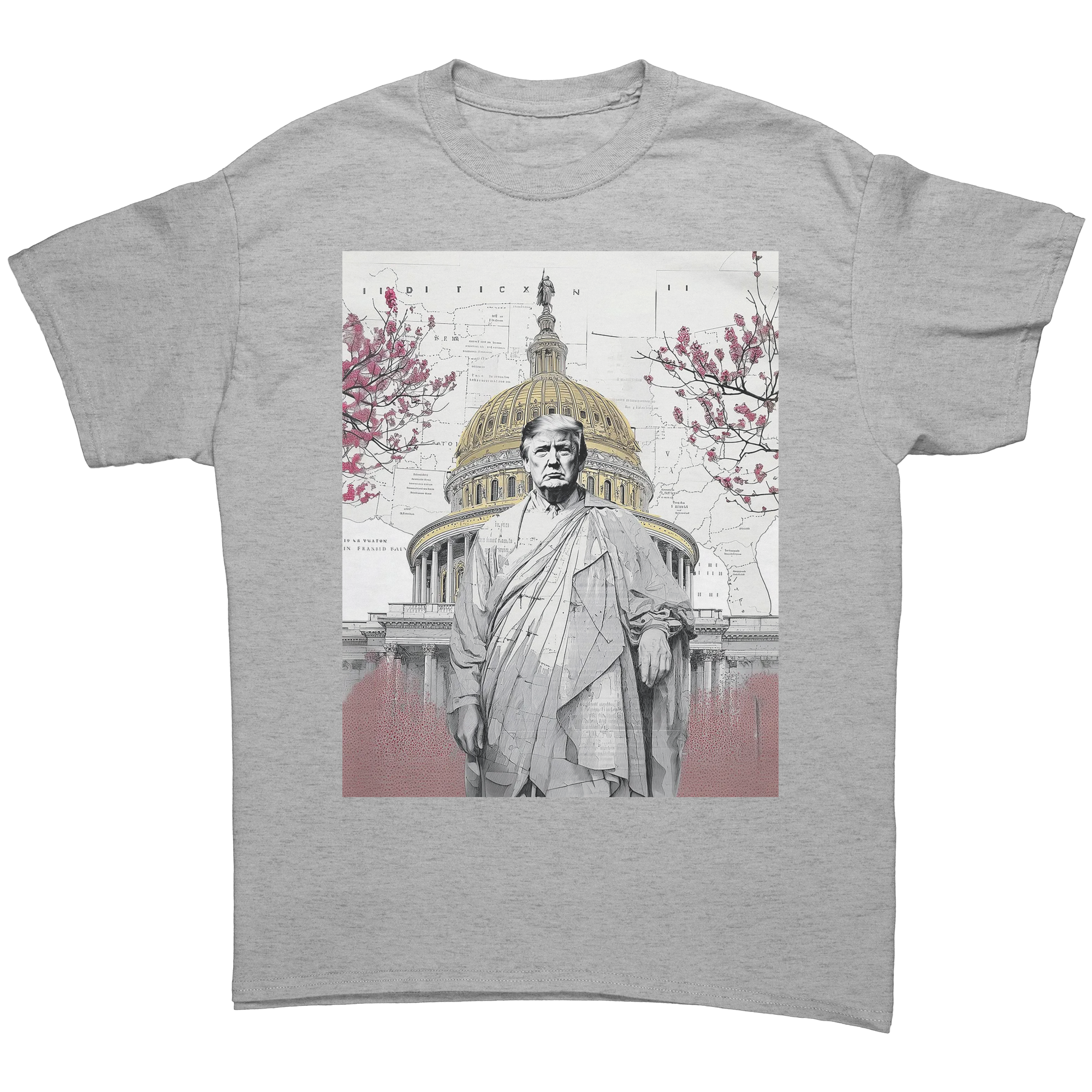 Trump Wearing Roman Toga Design graphic tee featuring a statue in front of the Capitol building.