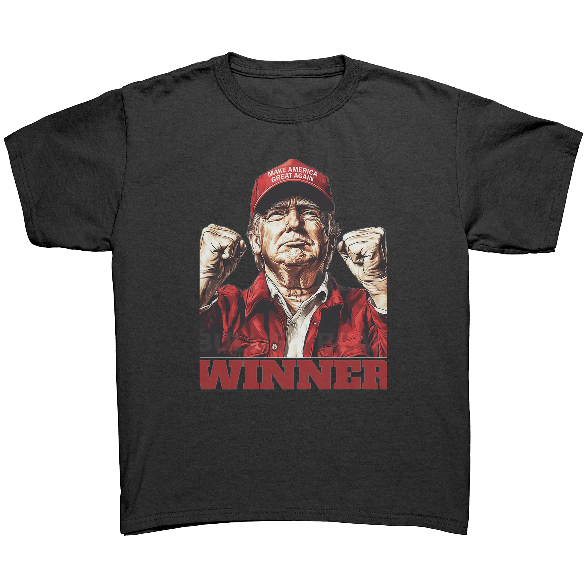 Trump The Winning Choice Apparel featuring a confident man in a red cap, promoting a winning attitude.
