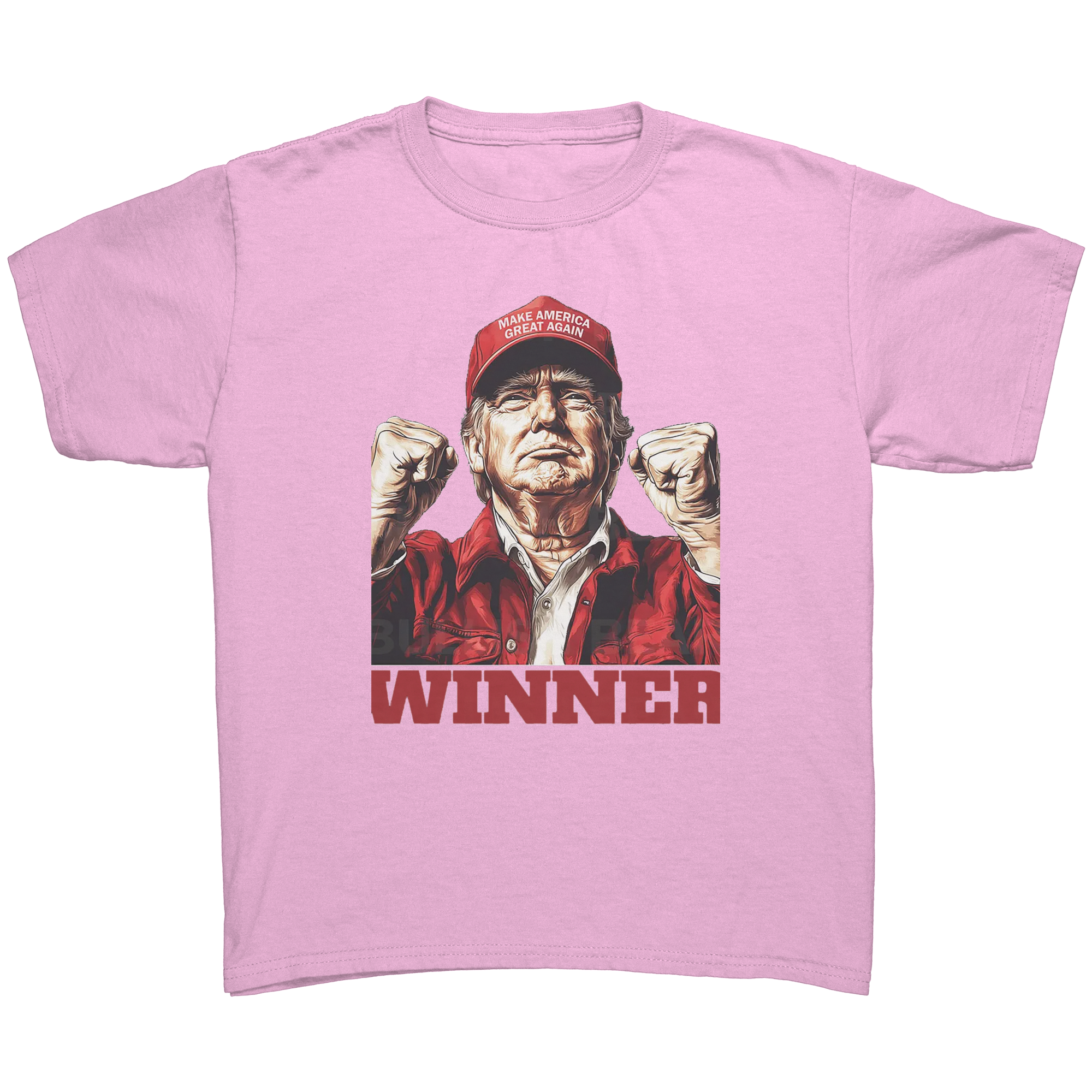 Trump The Winning Choice Apparel featuring a victorious figure with a red hat and winner text.