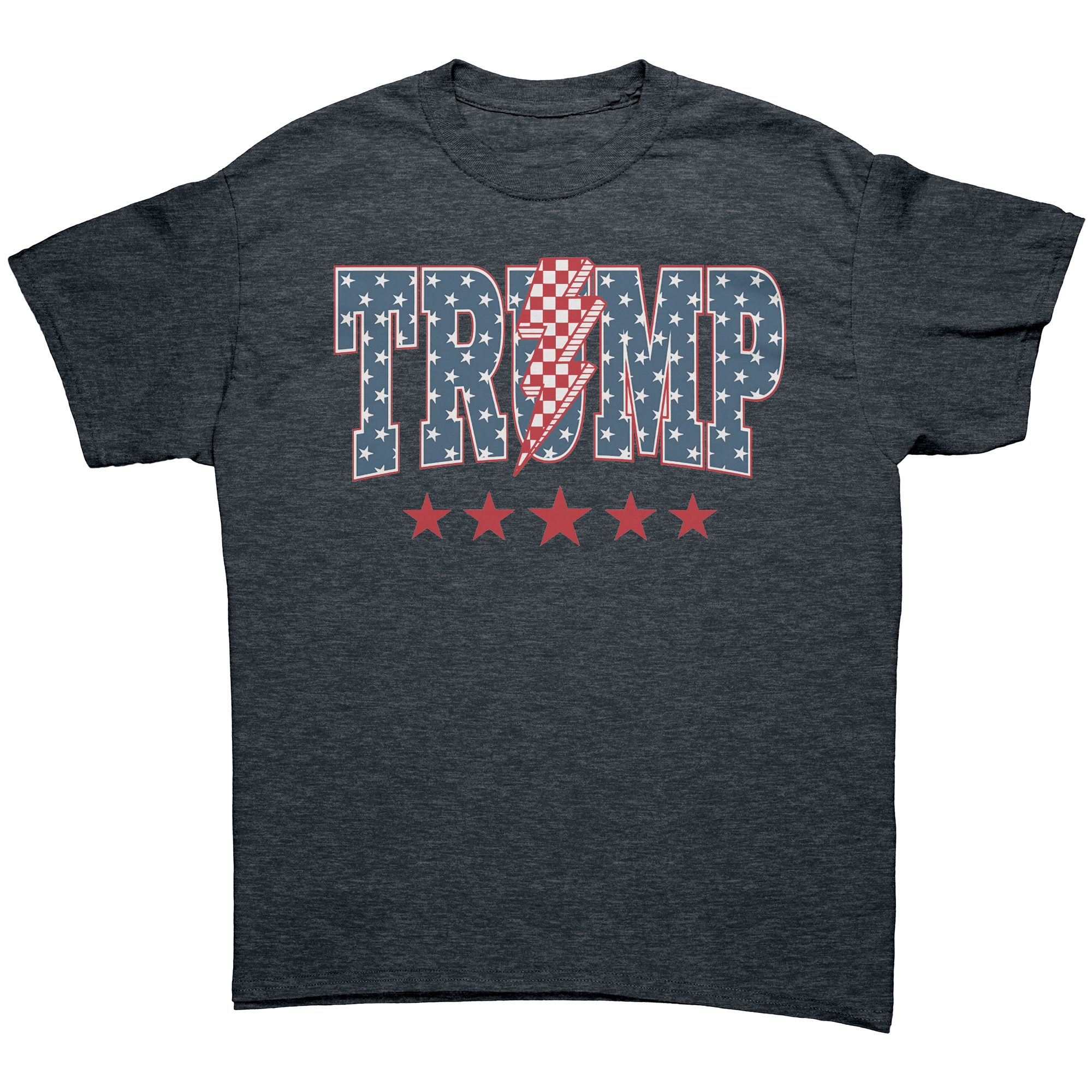 Trump Storm Lightning Style Tee with patriotic design featuring stars and stripes, perfect for conservative women.