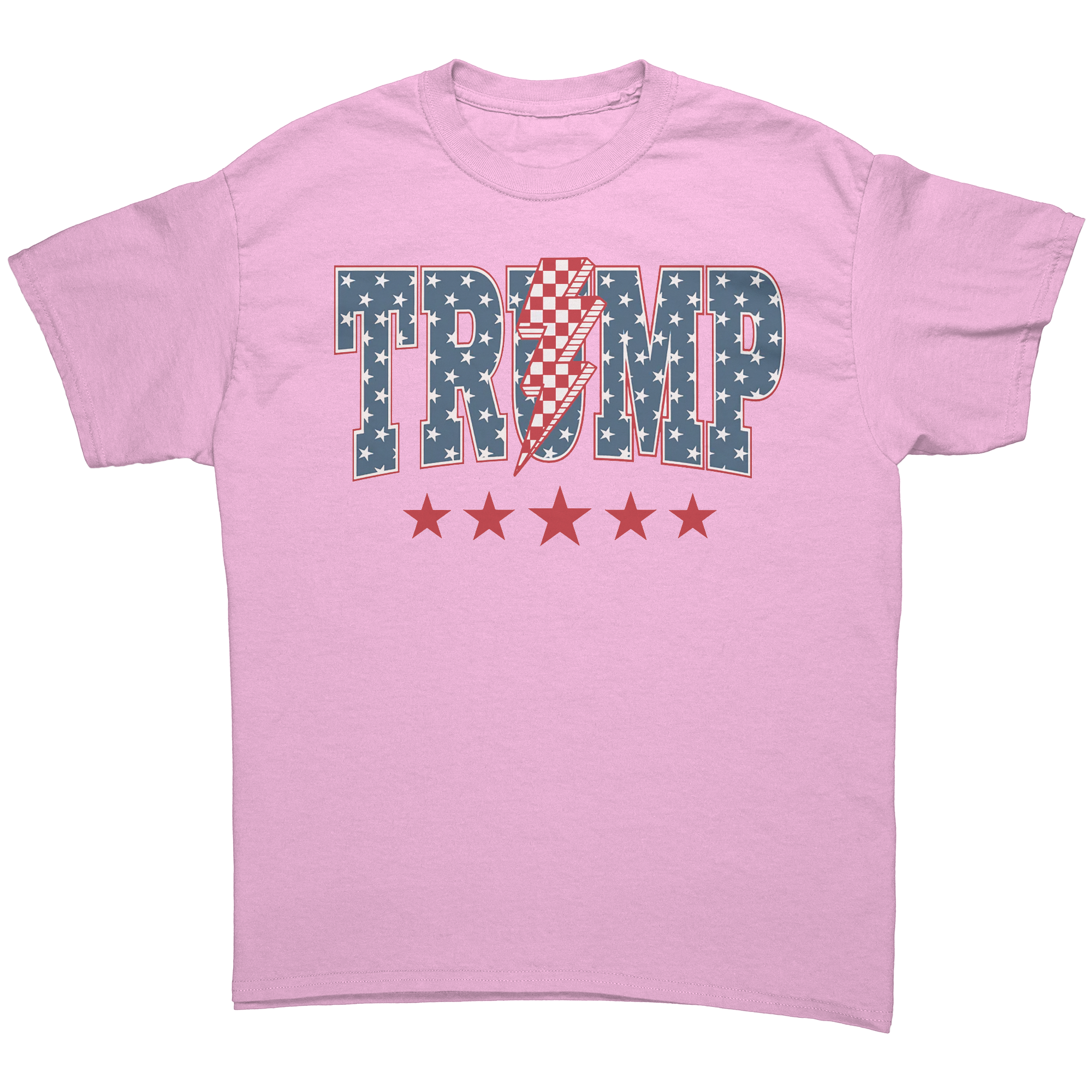 Trump Storm Lightning Style Tee – Pink Conservative Women's Fitted Graphic Tee with Stars and Stripes Design