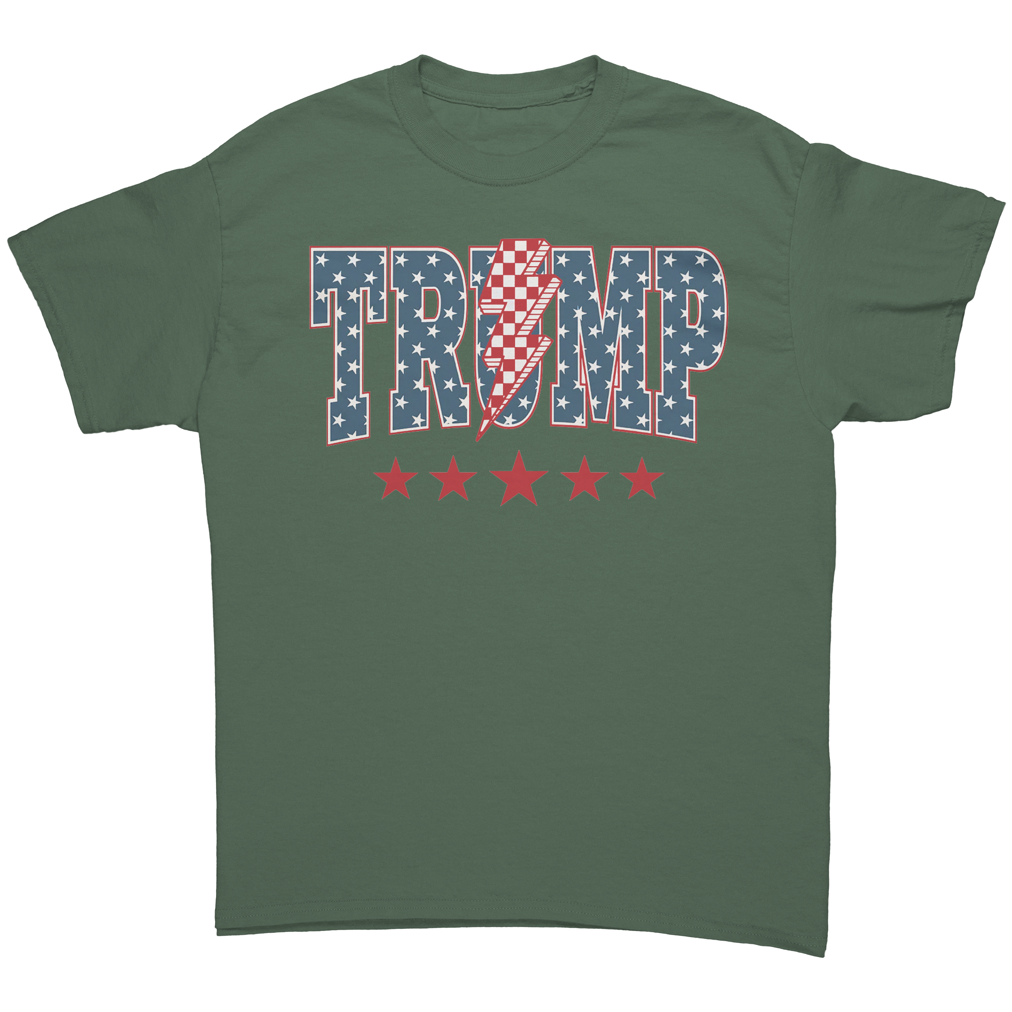 Trump Storm Lightning Style Tee featuring a bold graphic design with stars and stripes.
