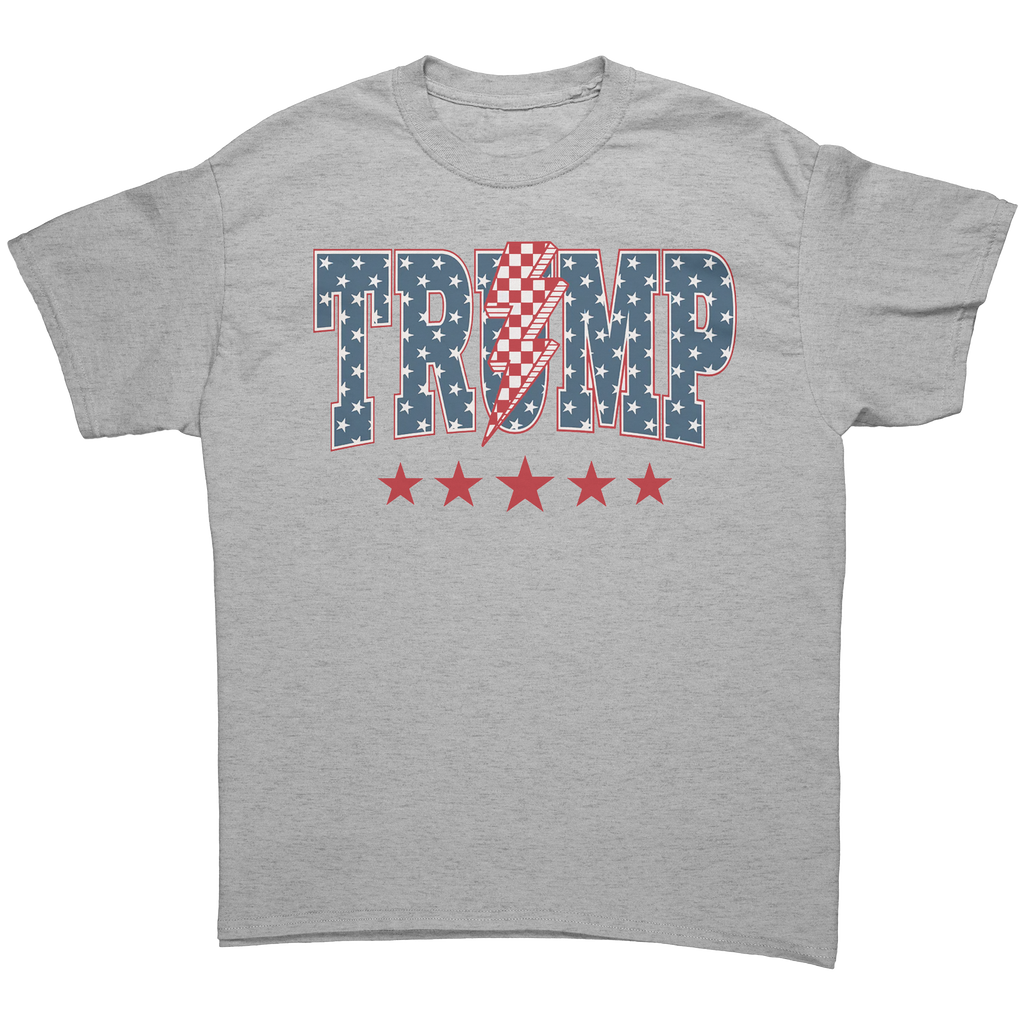 Trump Storm Lightning Style Tee - Fitted graphic tee with stars and stripes design supporting Trump.