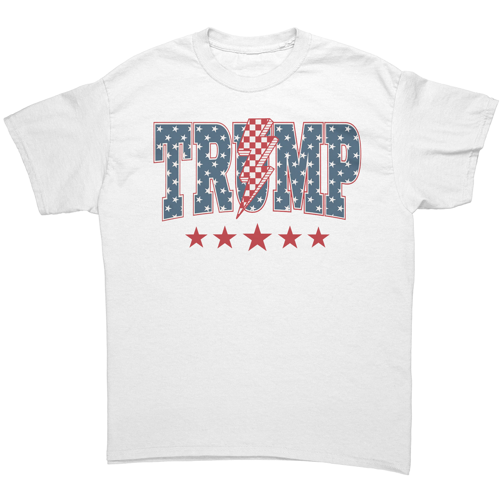 Trump Storm Lightning Style Tee - Fitted graphic tee featuring a bold 'TRUMP' design with stars and stripes.