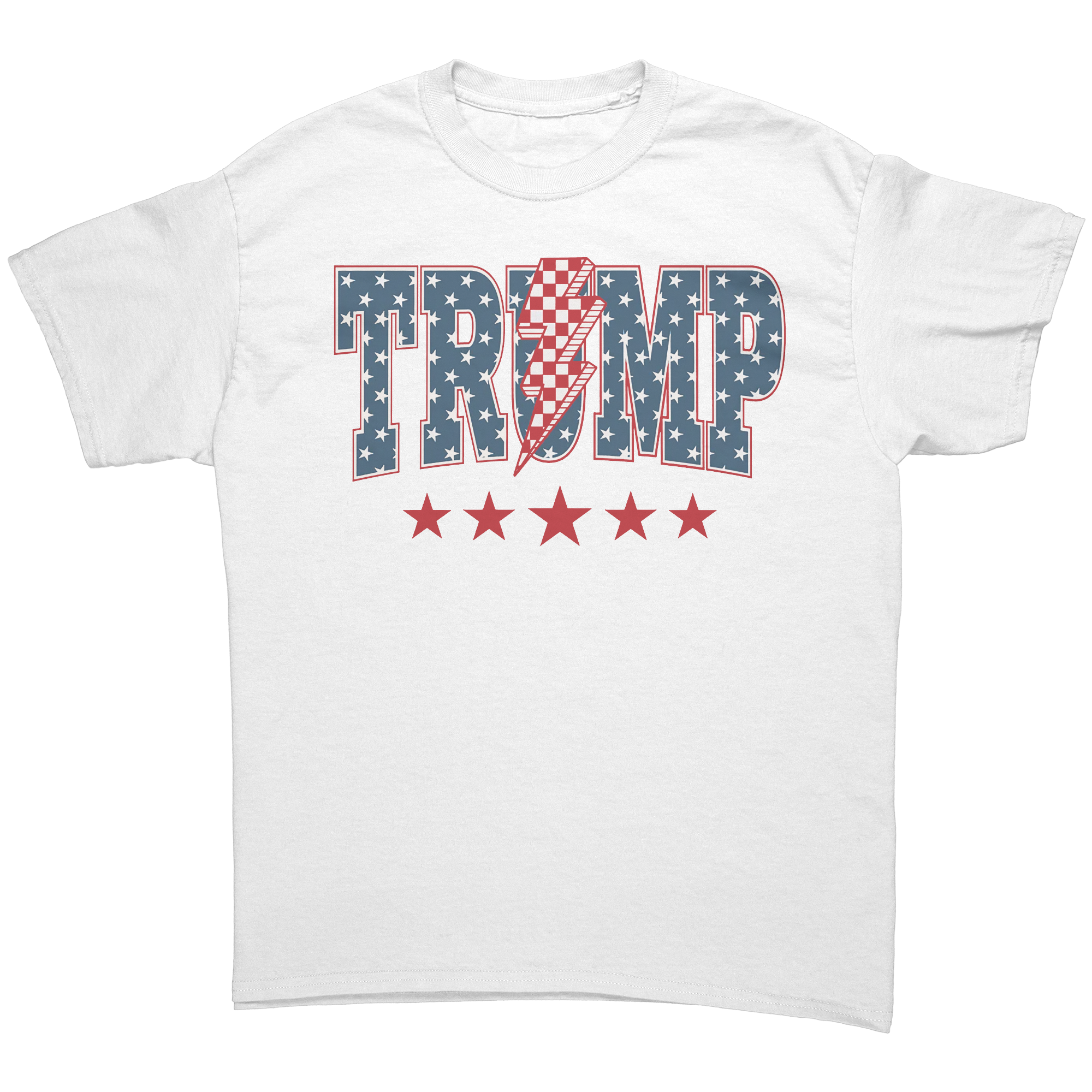 Trump Storm Lightning Style Tee - Fitted graphic tee featuring a bold 'TRUMP' design with stars and stripes.