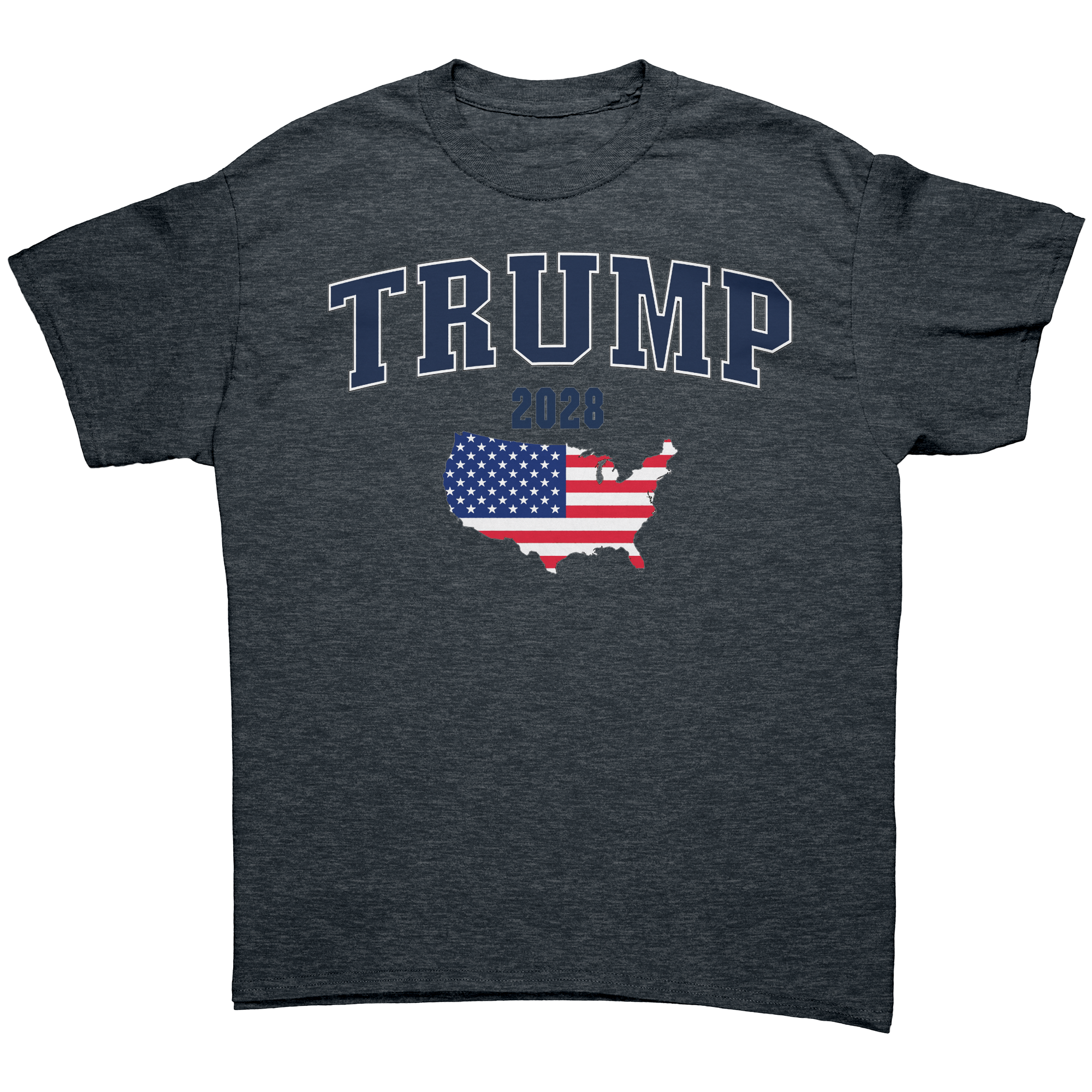 Trump USA Flag Portrait Graphic tee featuring the USA map with American flag and Trump 2028.