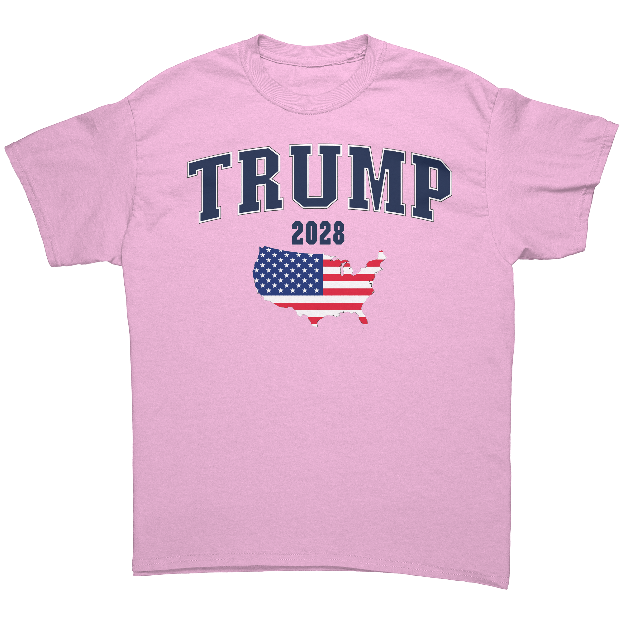 Trump USA Flag Portrait Graphic tee featuring a pink background with patriotic design for 2028.