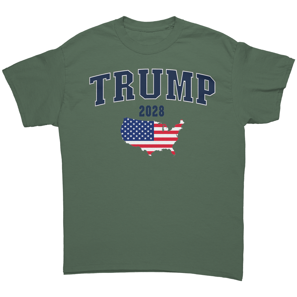 Trump USA Flag Portrait Graphic tee featuring 'Trump 2028' and an American flag design.