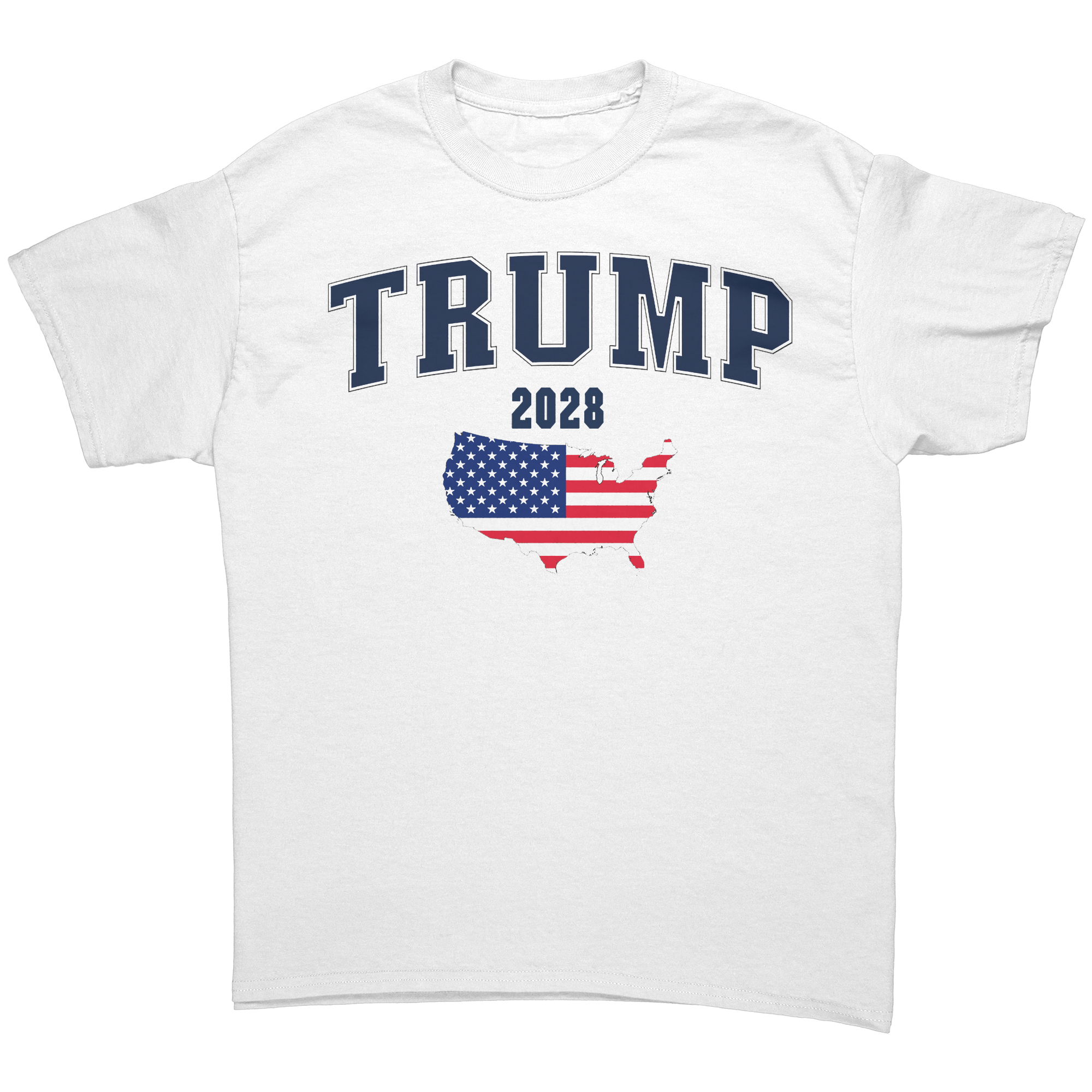 Trump USA Flag Portrait Graphic tee featuring a map of the USA with the flag design and Trump 2028 text.