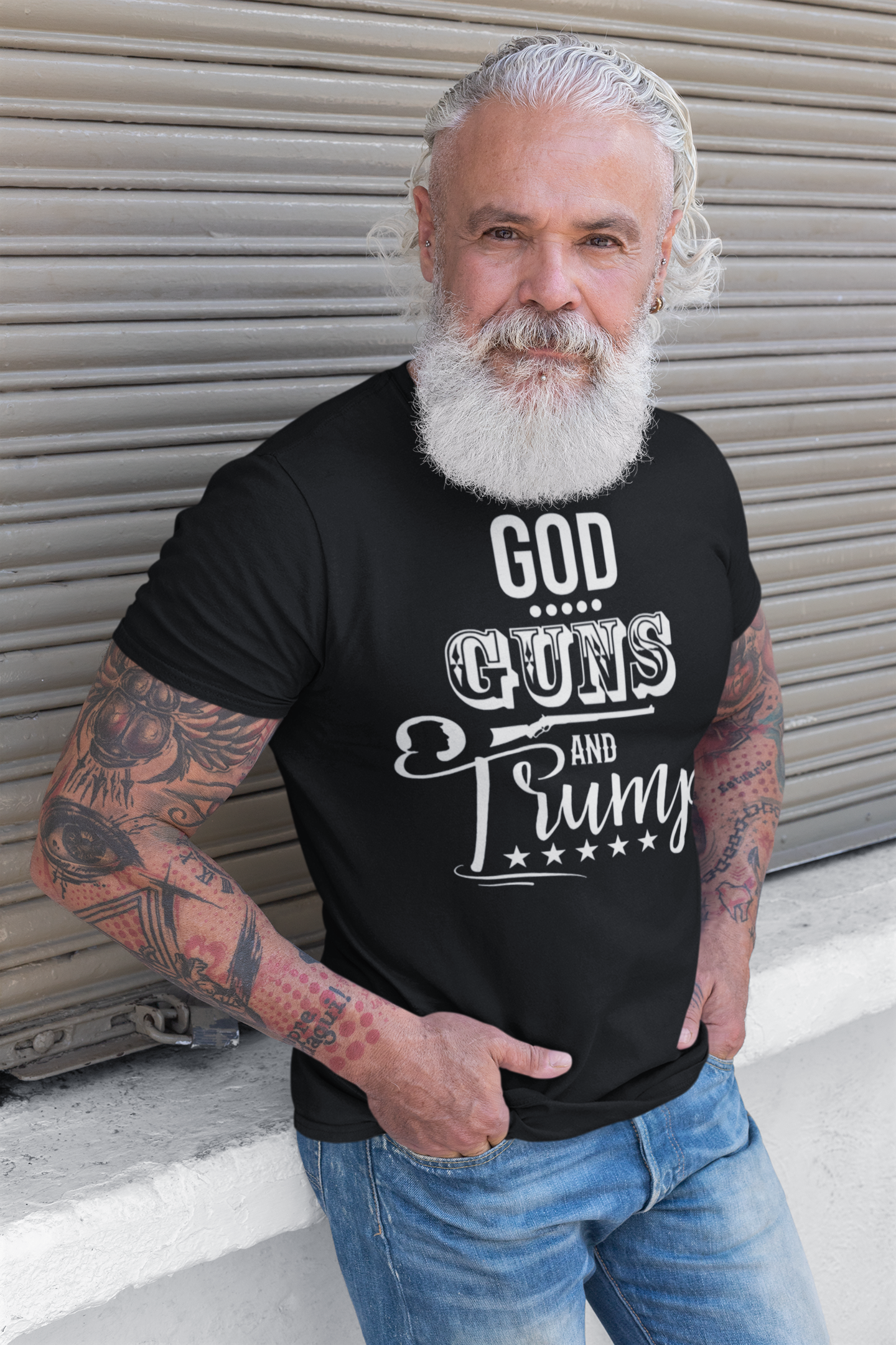 God Guns And Trump White Letters Graphic T Shirt