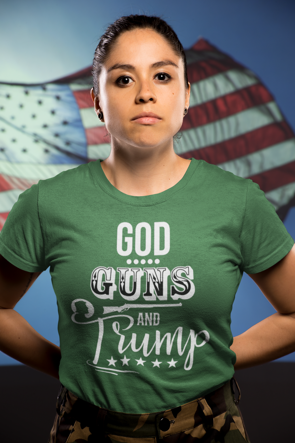 God Guns And Trump White Letters Graphic T Shirt