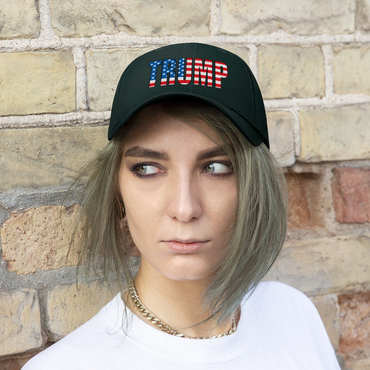 American Flag Twill Cap Patriotic Trump Classic Cap worn by a person, showcasing bold design and patriotic colors.