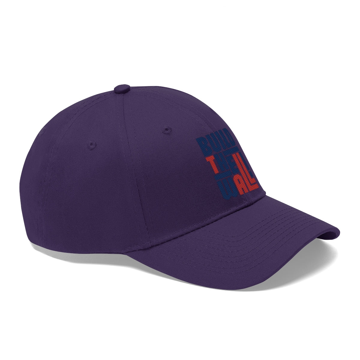 Build The Wall Twill Cap Classic Statement Wear Cap in purple with bold text design