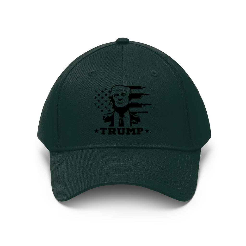Black White Flag Baseball Cap Featuring Trump 2020 with patriotic design and bold Trump graphic.