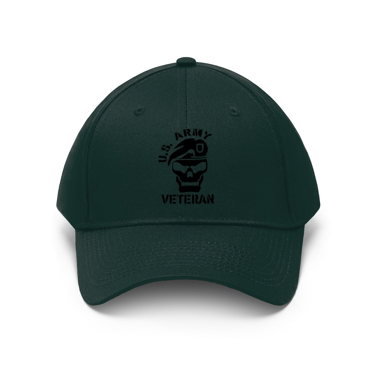 Vintage Twill Baseball Cap US Army Veteran with skull logo, a tribute to military service.