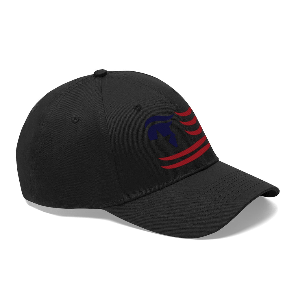 American Flag Twill Cap Trump Classic Patriotic Cap with eagle graphic and red stripes on black background.
