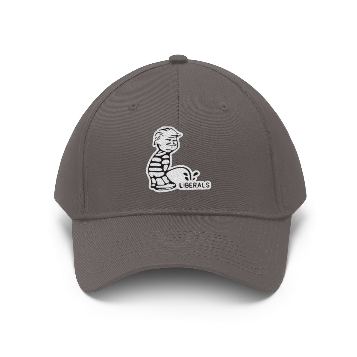 Trump USA Pride Embroidered Twill Cap featuring unique design with playful artwork and text.