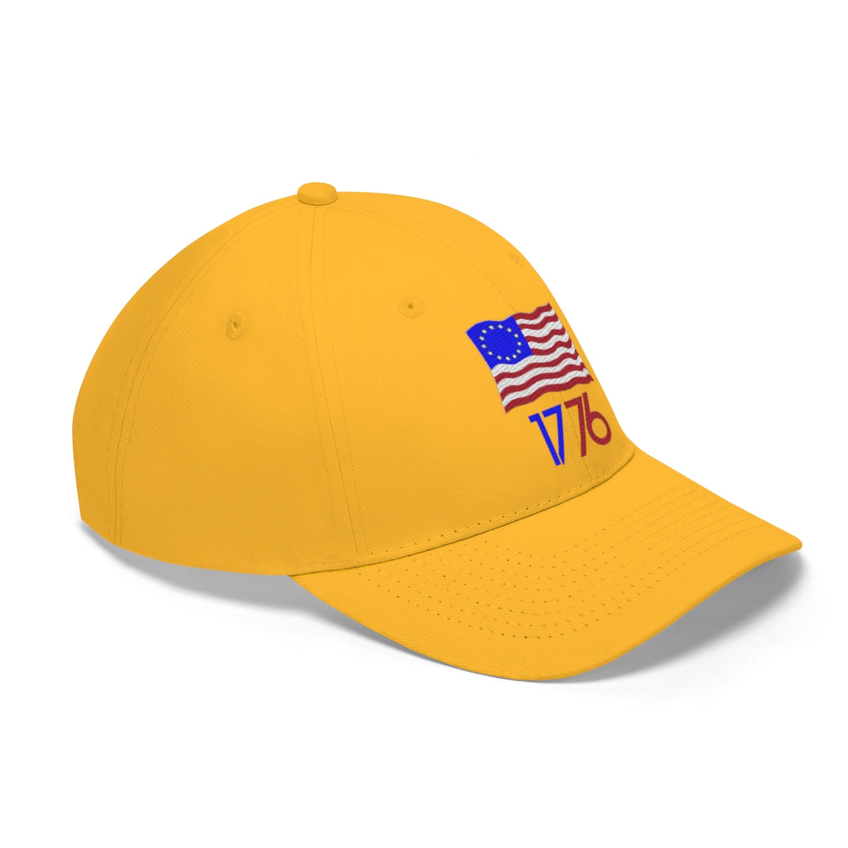 Yellow Betsy Ross Flag 1776 Twill Cap with patriotic flag design.