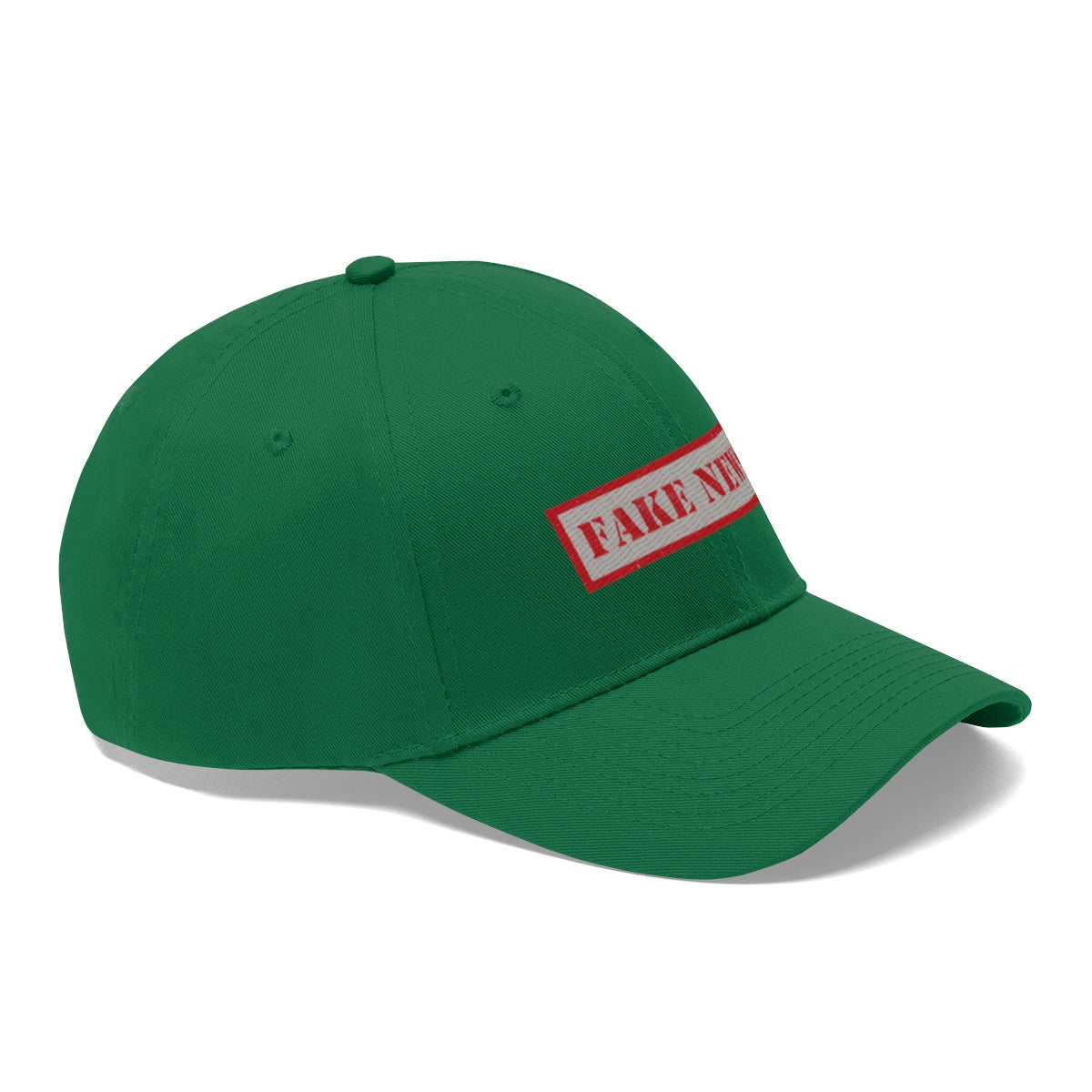 Classic Fake News Twill Baseball Cap in green with a bold FAKE NEWS design on the front.