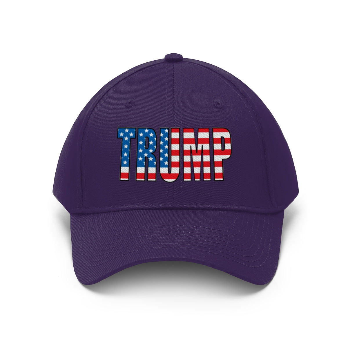 American Flag Twill Cap Patriotic Trump Classic Cap featuring the word TRUMP in red, white, and blue.