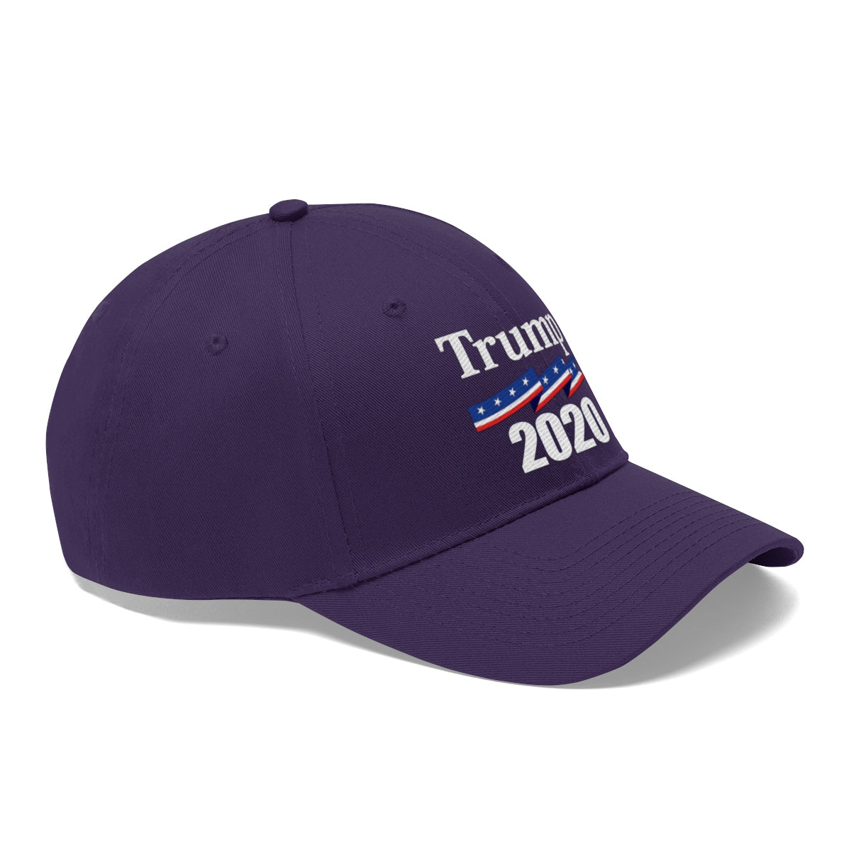 Patriotic 2020 Twill Cap for Trump in purple with embroidered design, ideal for political supporters.