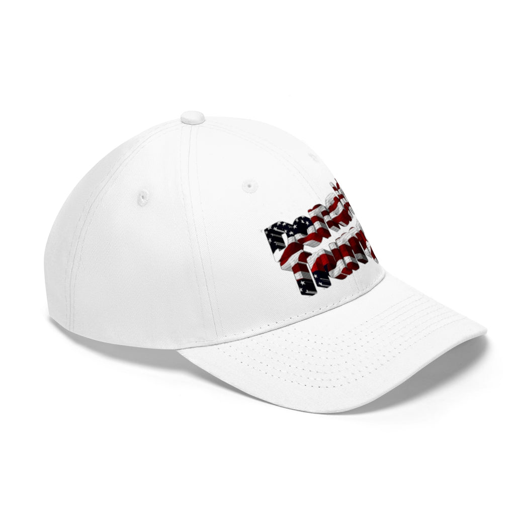Donald Trump With American Flag Colors Twill Cap featuring a vibrant flag design.