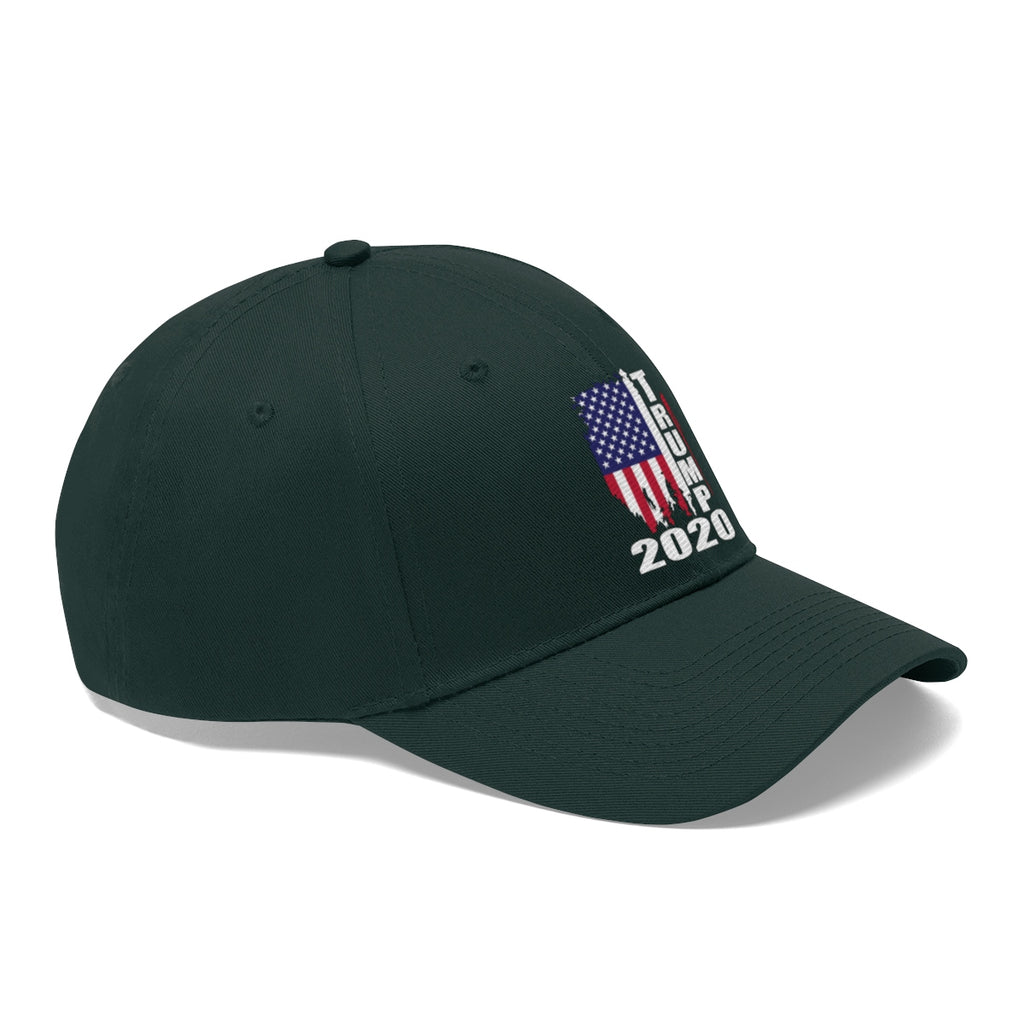 Vertical Distressed American Flag 2020 Trump Twill Cap