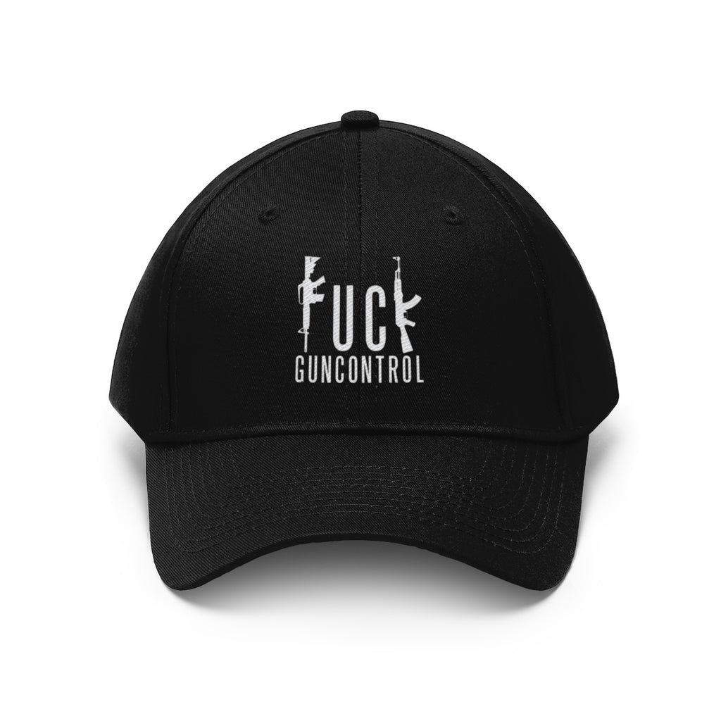 Vintage Fuck Gun Control Cotton Twill Cap in black with bold white text on the front.