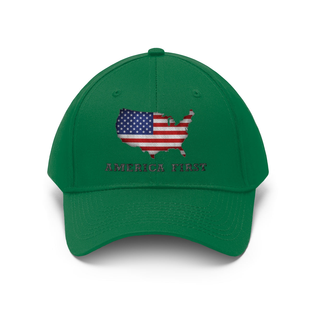 America First With American Flag Twill Cap displaying USA map design