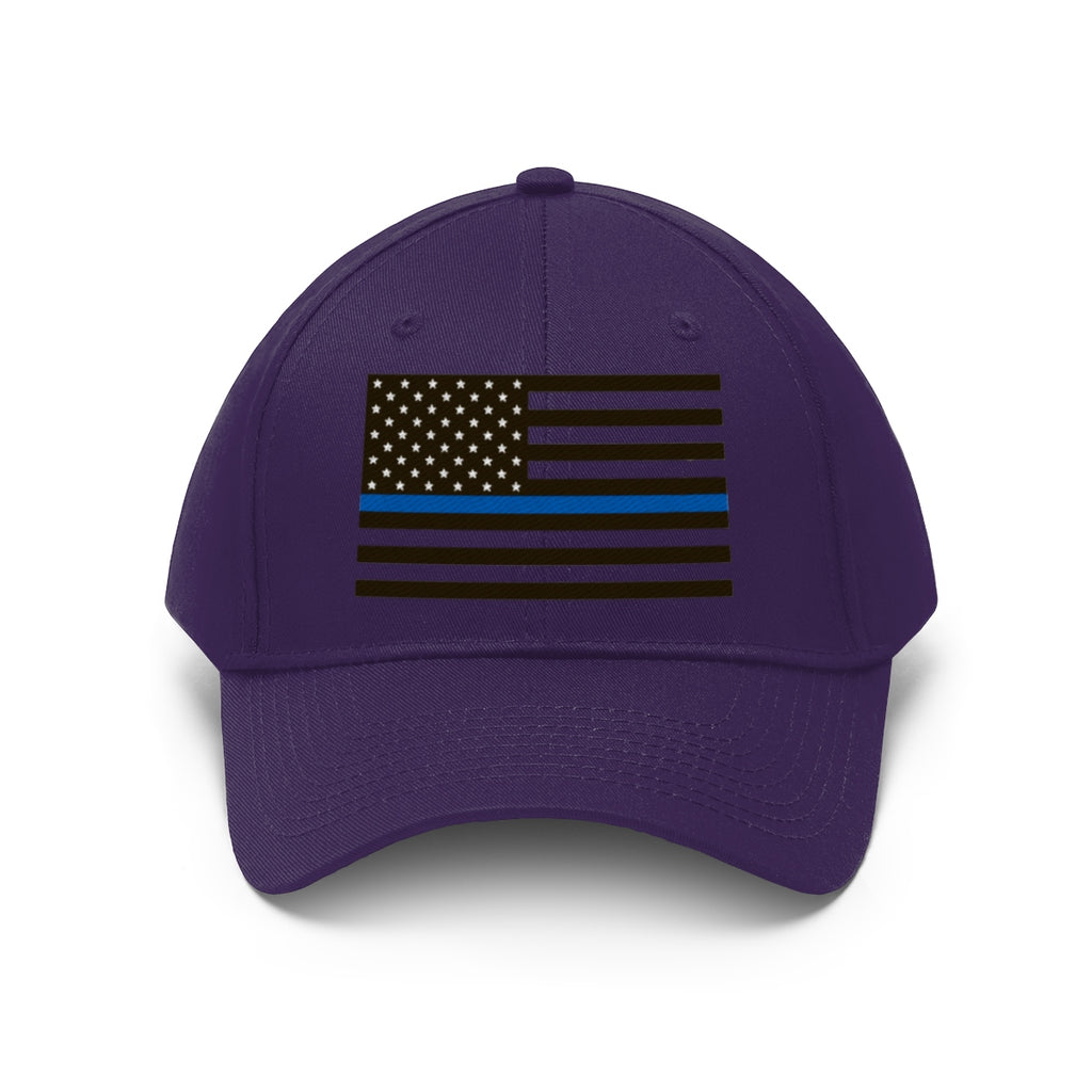 Thin Blue Line American Flag Twill Cap in purple featuring a bold design of the American flag.