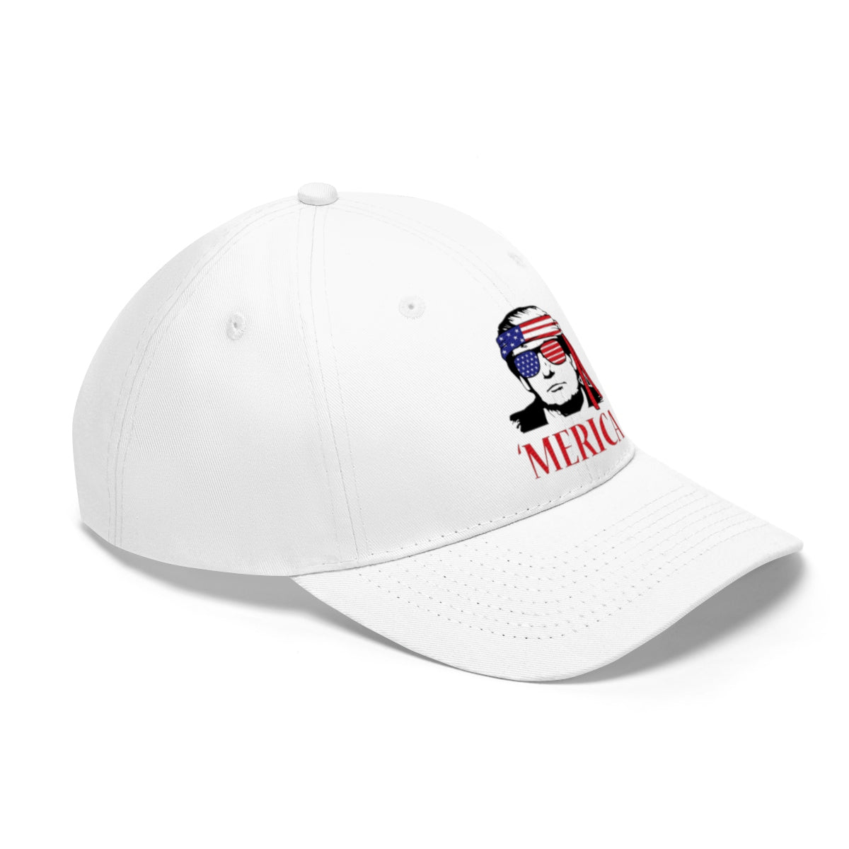 Classic Merica Baseball Cap with Trump Design featuring an American flag graphic.