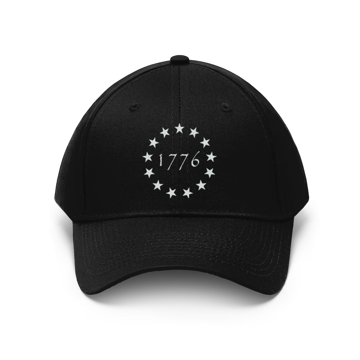 Vintage Betsy Ross Stars Cotton Twill Cap featuring a star circle design and 1776 embroidery.