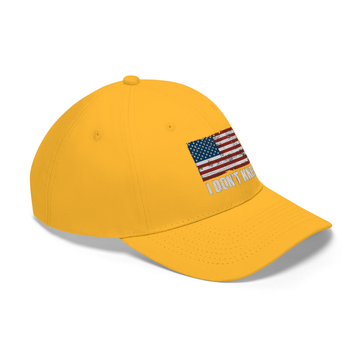 I Don't Kneel American Flag Twill Cap in yellow with American flag design.