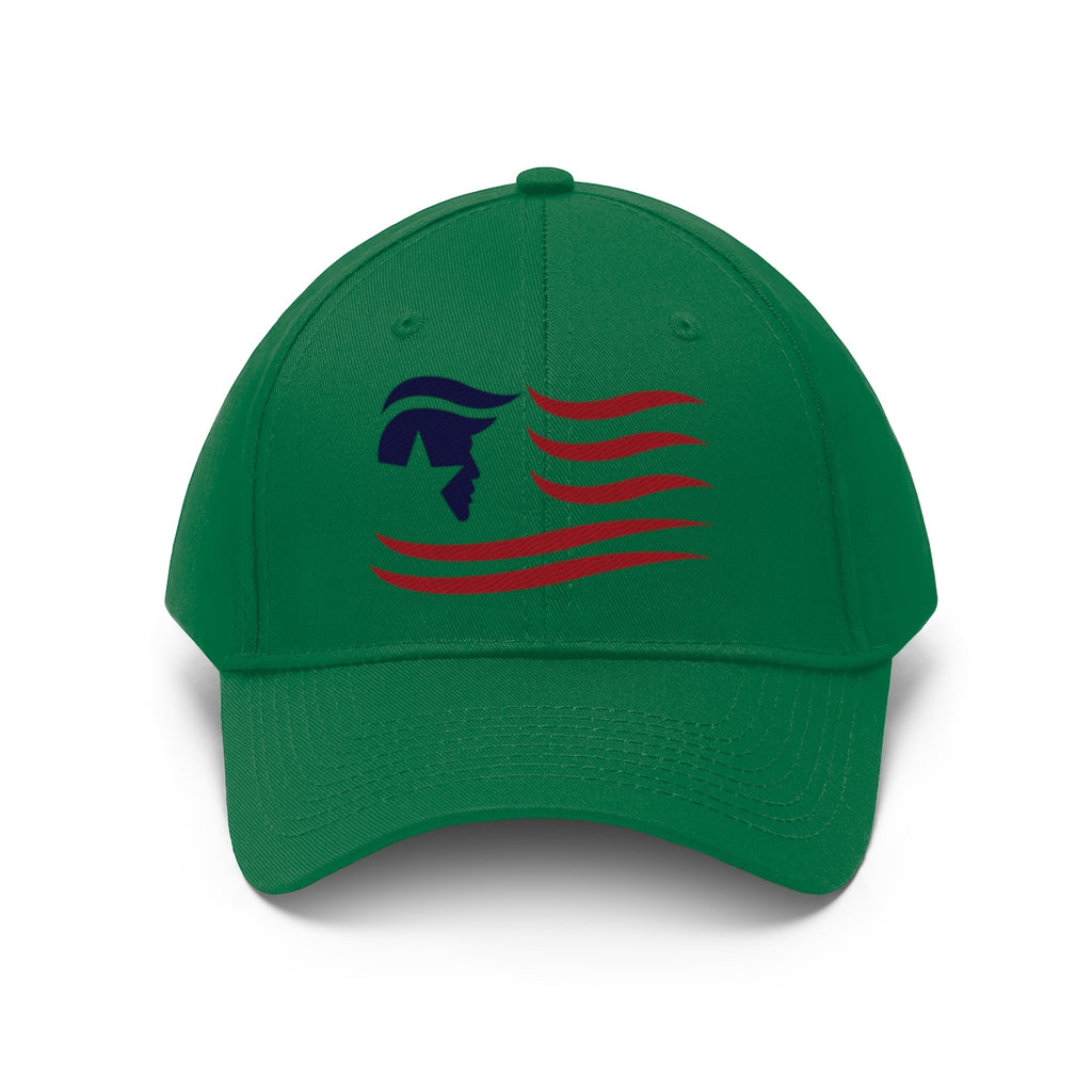 American Flag Twill Cap Trump Classic Patriotic Cap in green with bold patriotic design.