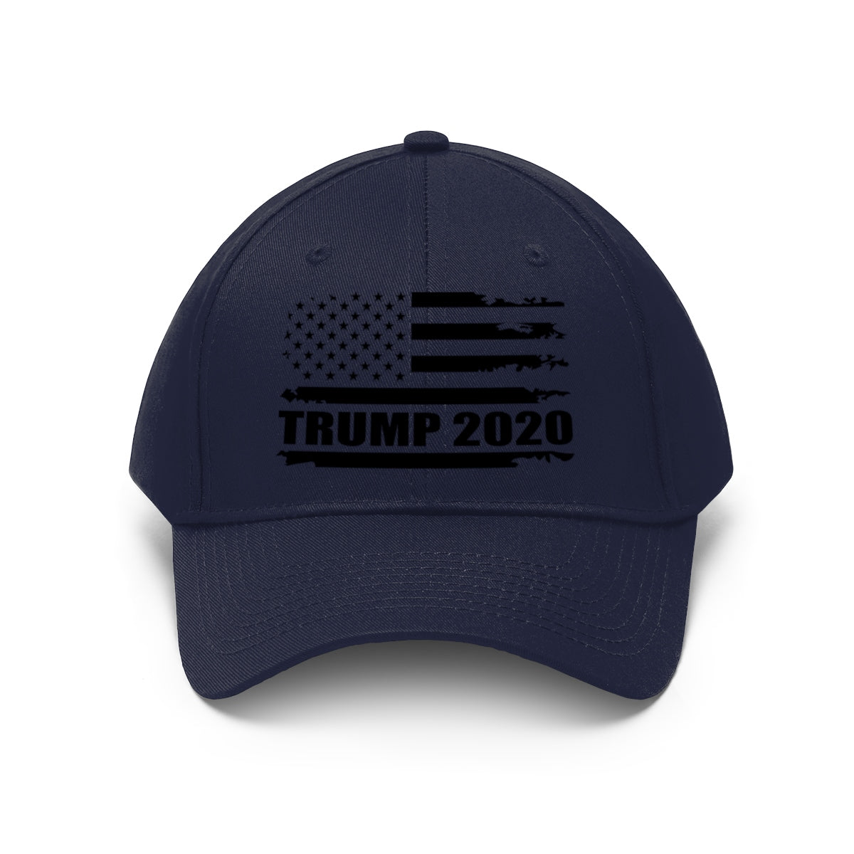 2020 Twill Cap Trump Bold Supporter Cap featuring a distressed American flag and bold Trump 2020 text.
