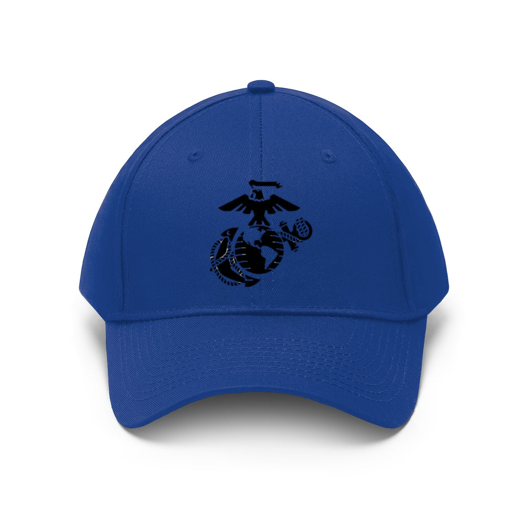 USMC Symbol Twill Cap Marine Corps Pride Hat in blue with black emblem