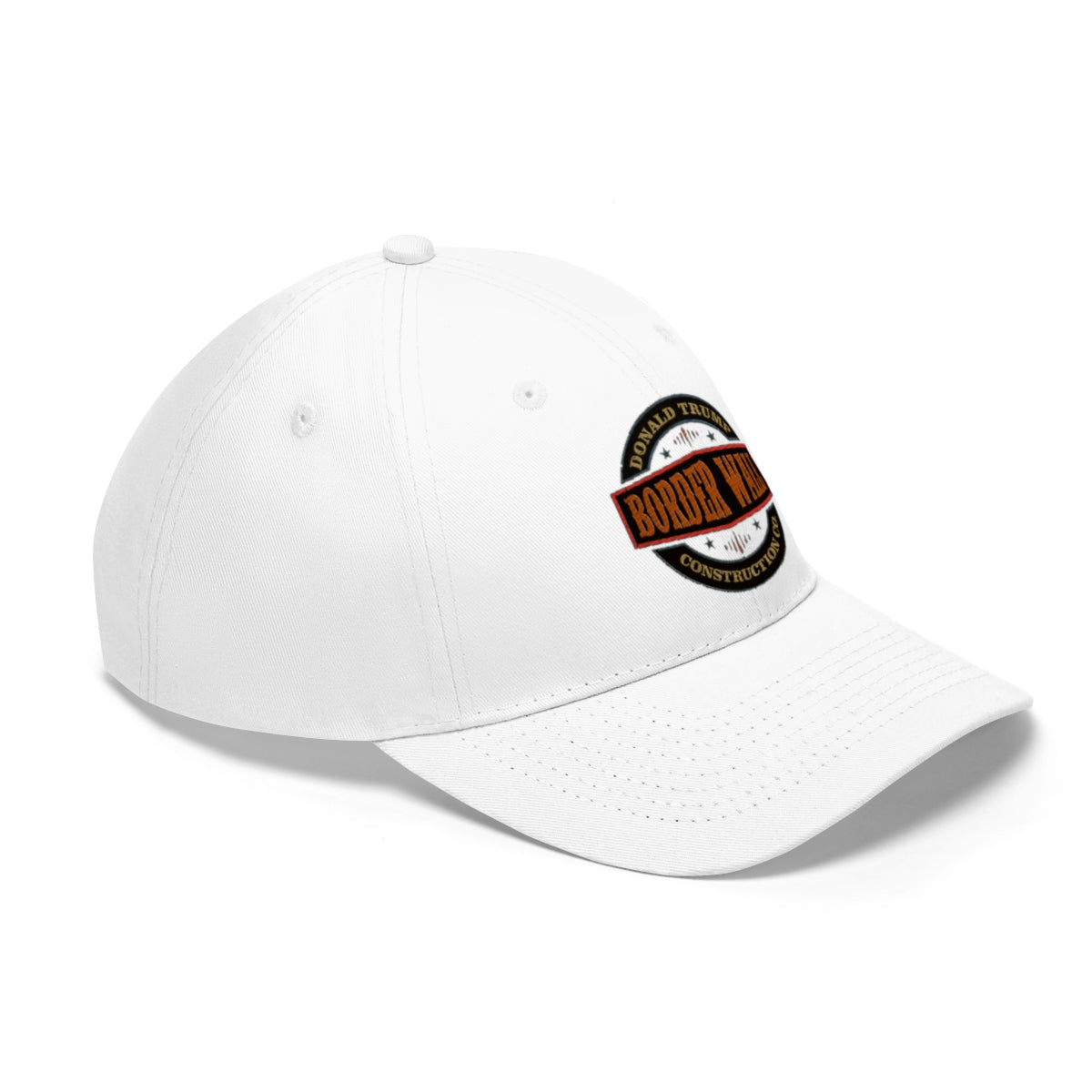 Classic Border Wall Twill Cap Donald Trump with logo on a white cap, symbolizing political support.