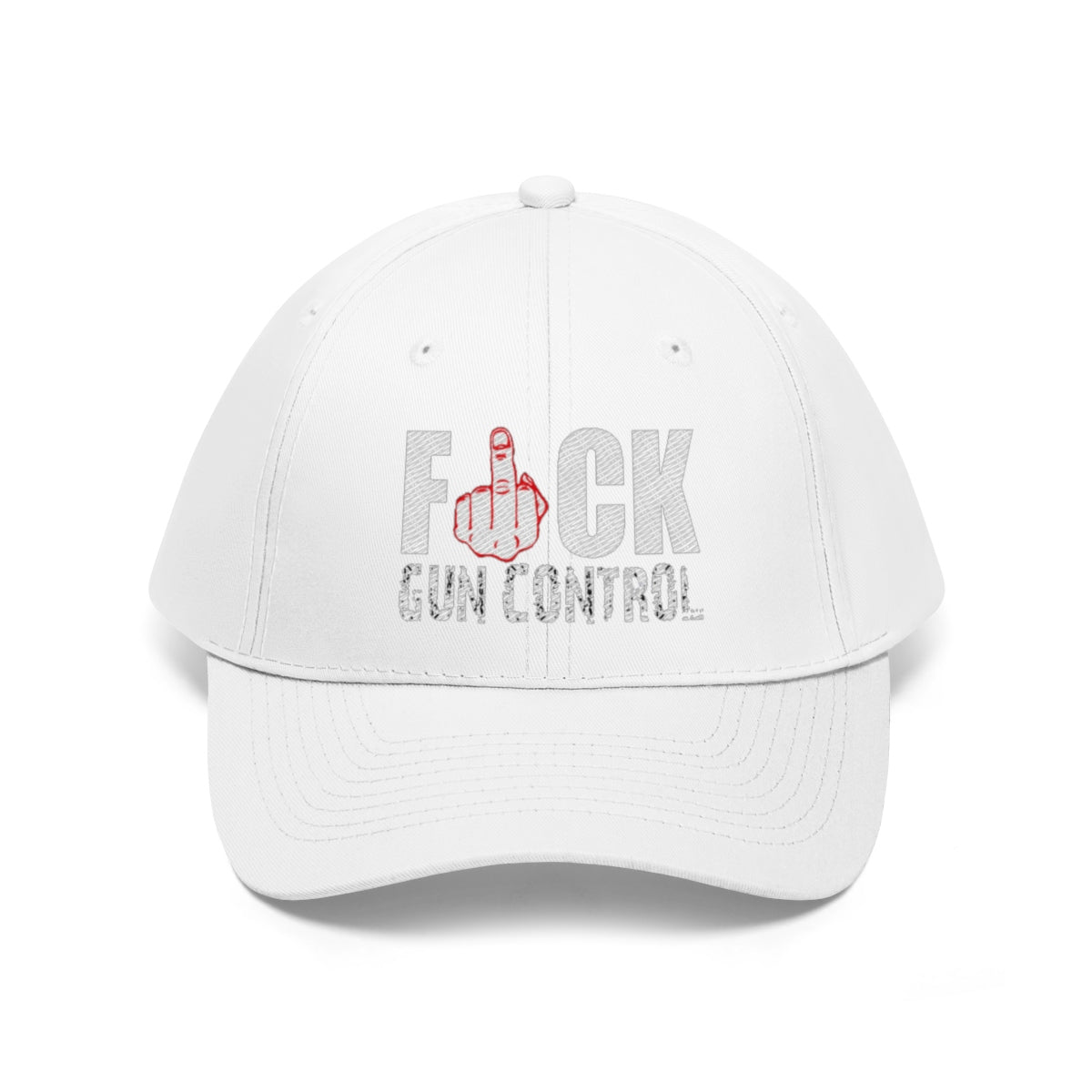Fuck Gun Control Red Finger Twill Baseball Cap featuring bold graphic design and a defiant message.