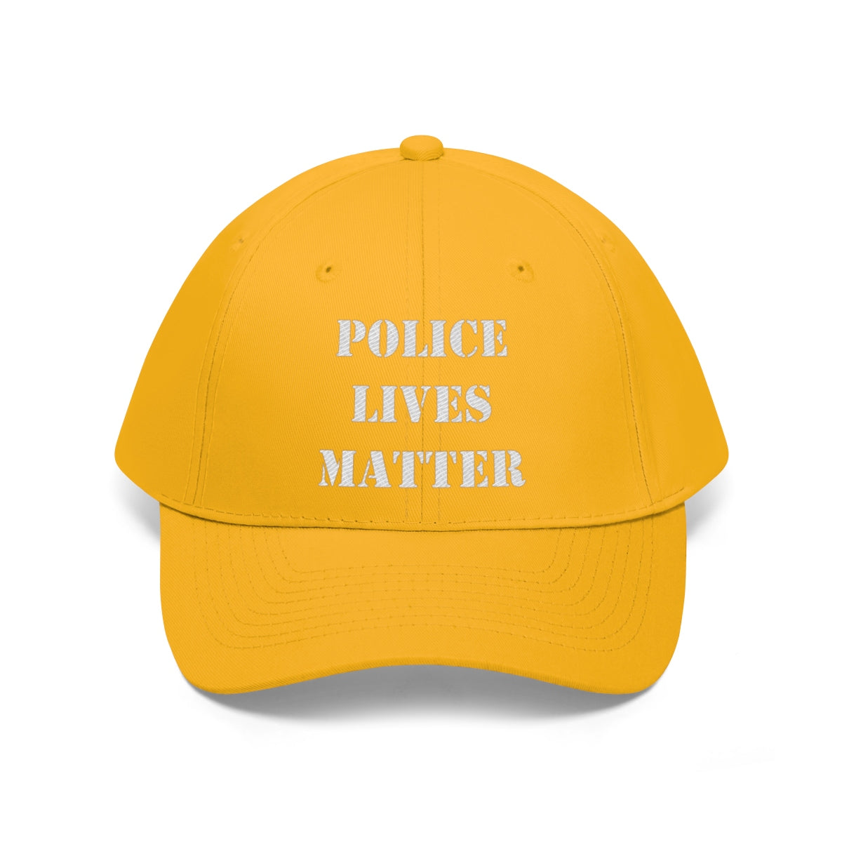 Embroidered Police Lives Matter Twill Cap in bright yellow with bold lettering.