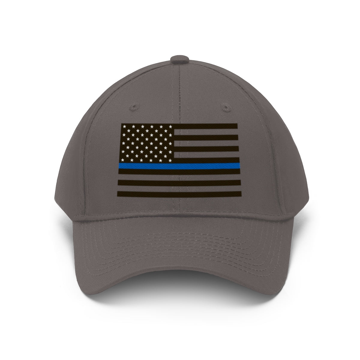 Thin Blue Line American Flag Twill Cap featuring the American flag design with a blue line.
