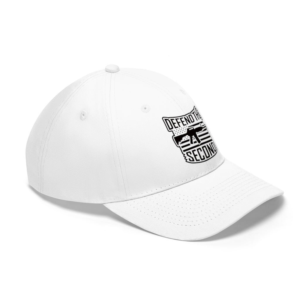 Defend the Second Patriotic Twill Cap showcasing a bold design, emphasizing Second Amendment rights in stylish headwear.