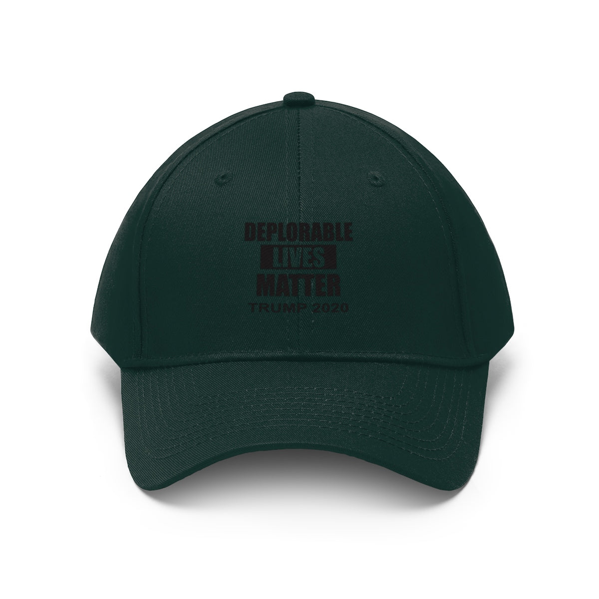 Deplorable Lives Matter Trump 2020 Twill Cap headwear showcasing bold political statement and grassroots enthusiasm.