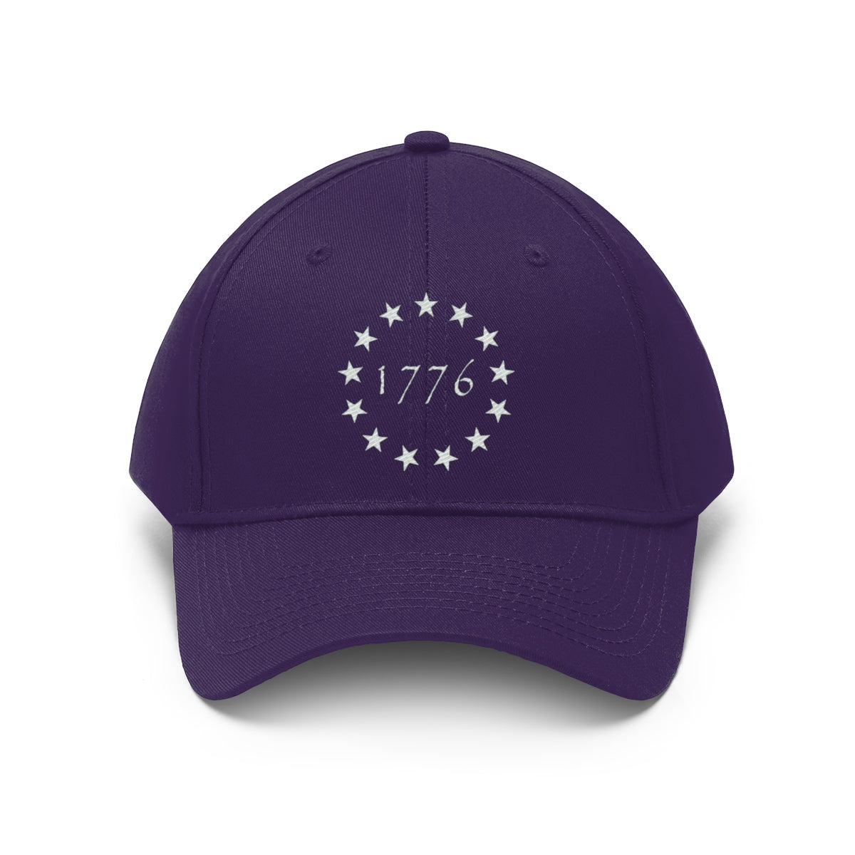 Vintage Betsy Ross Stars Cotton Twill Cap featuring stars and 1776 design on a purple background.