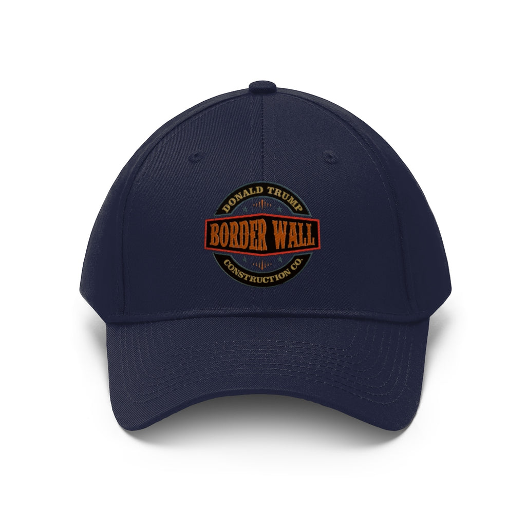 Classic Border Wall Twill Cap Donald Trump navy blue hat with border wall logo.